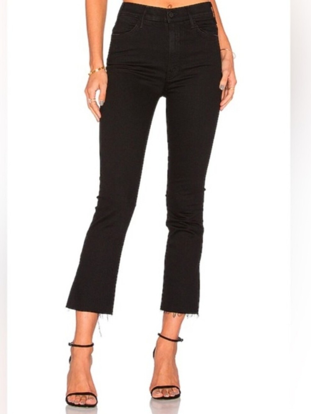MOTHER The Hustler Ankle Fray Jeans in Encounters at Night Black Sz 24